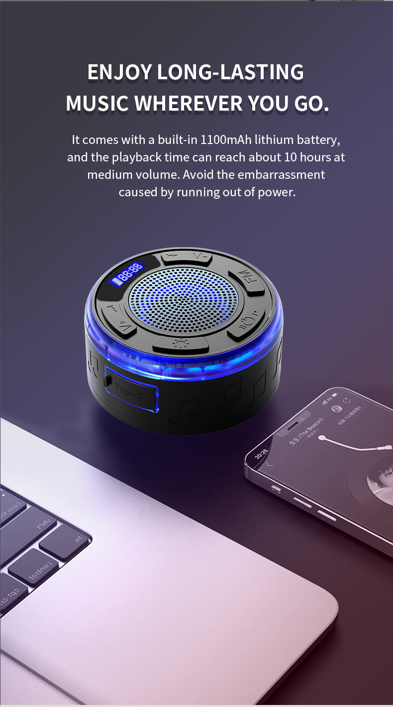 Aquro S3 Ultra – IPX7 Waterproof Shower Speaker with RGB Light & LED Display