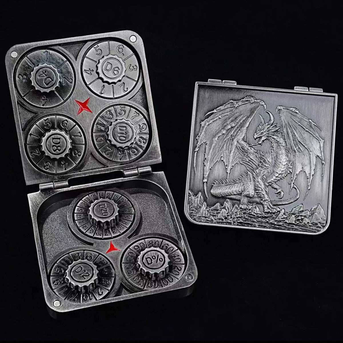Pocket Revolving Metal RPG Dice - Dungeons & Dragons D20 Dice Games Rpg Metal Set with leather case