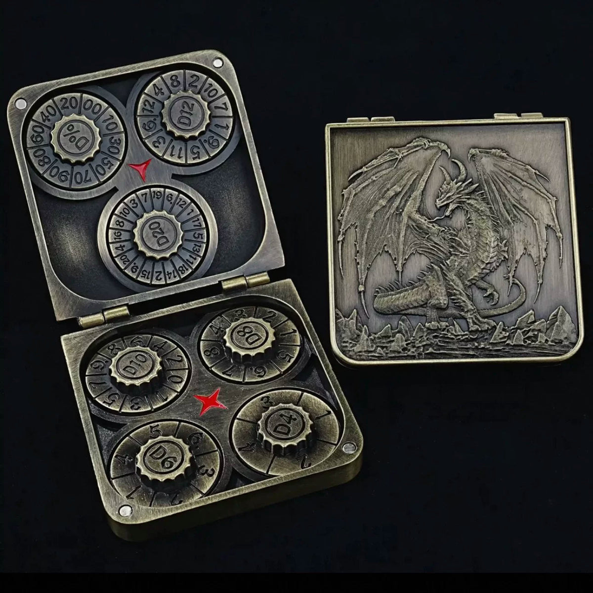 Pocket Revolving Metal RPG Dice - Dungeons & Dragons D20 Dice Games Rpg Metal Set with leather case