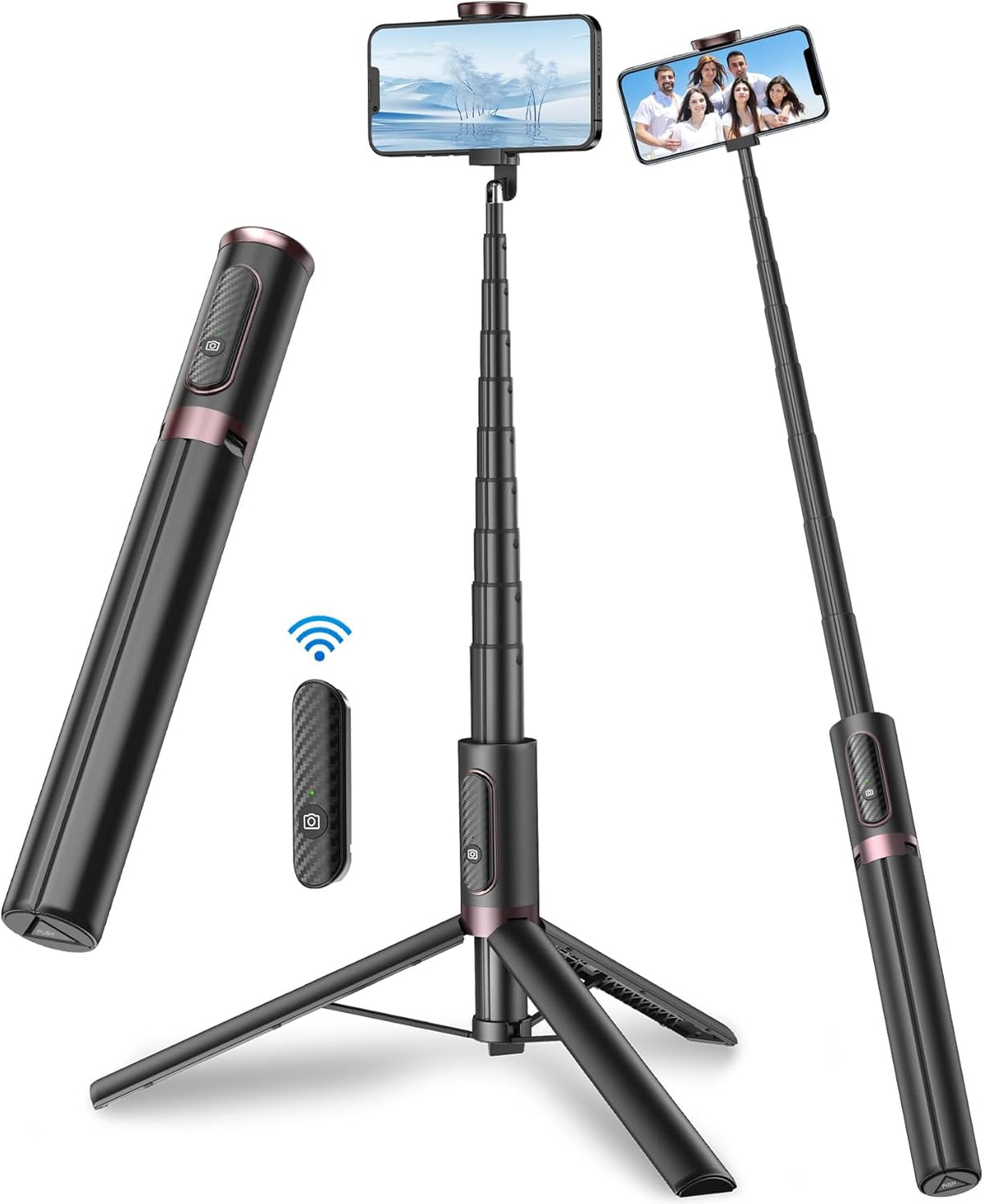 67" Cell Phone Selfie Stick Tripod,Smartphone Stand All-in-1 with Integrated Wireless Remote,Portable,Lightweight,Extendable for iPhone/Android(Black)