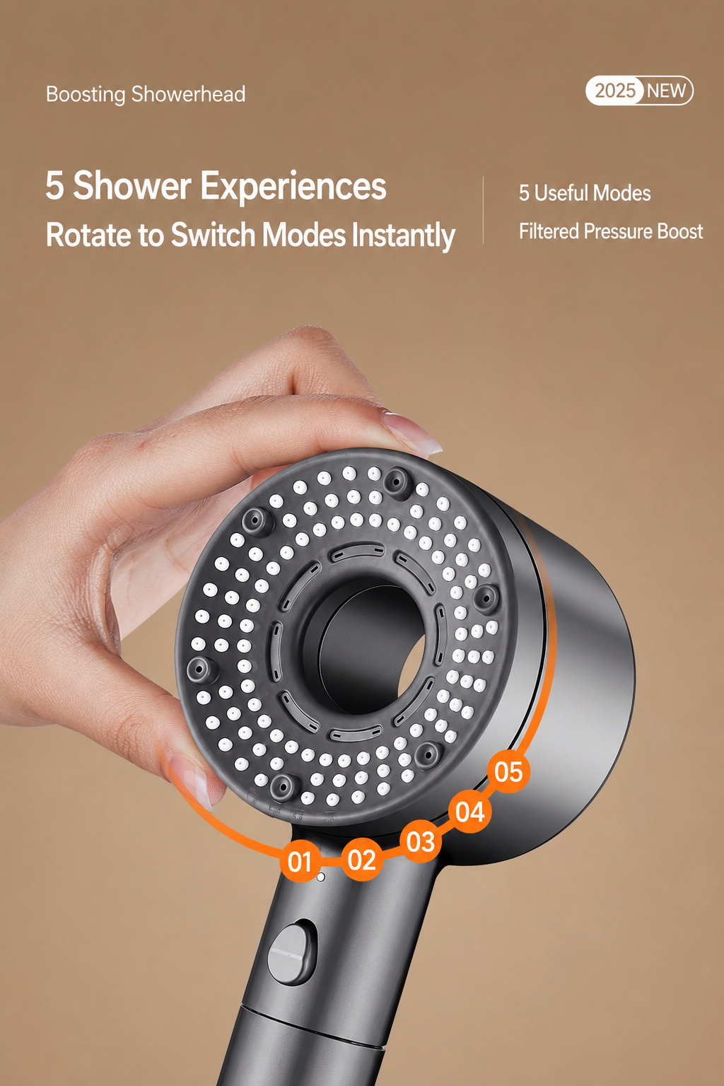 TurboFlow 5-Mode Filtered Showerhead with 5 Filter Cartridges