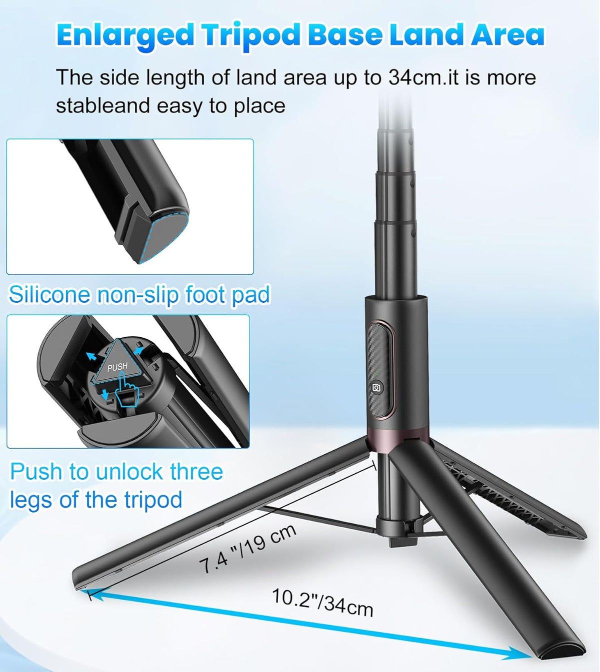 67" Cell Phone Selfie Stick Tripod,Smartphone Stand All-in-1 with Integrated Wireless Remote,Portable,Lightweight,Extendable for iPhone/Android(Black)