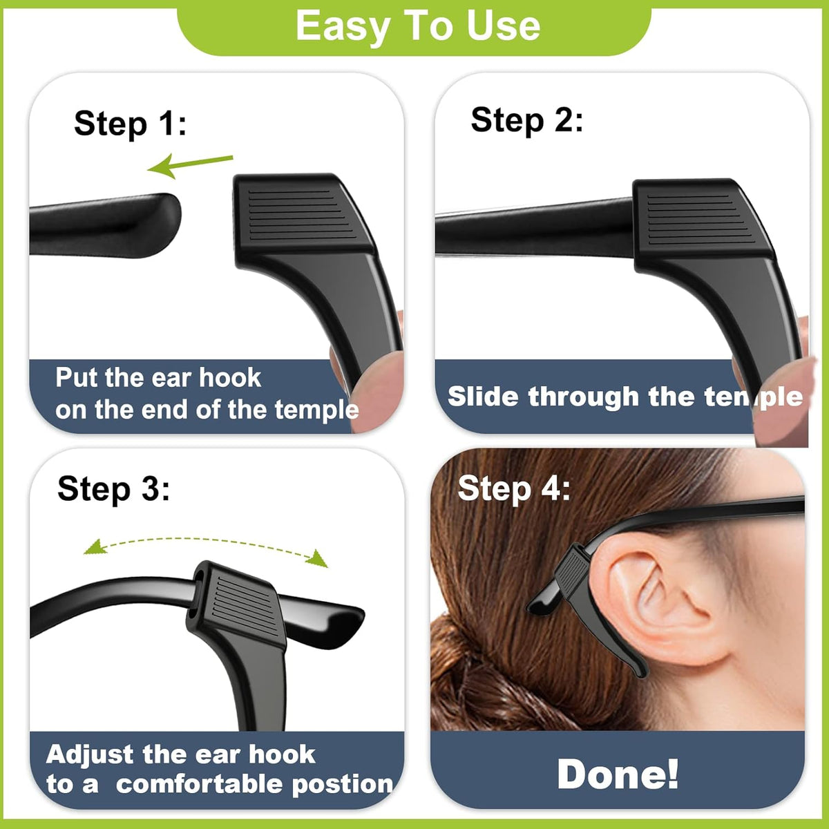 10-Pack GripLock Comfort Ear Hooks — Anti-Slip Silicone Eyeglass Grips