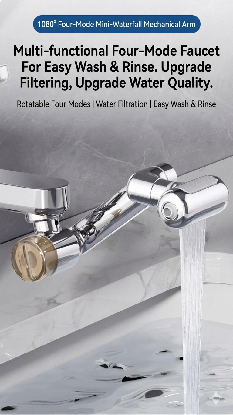 1080° Rotating Faucet Extender with Upward Facial Mist, 4 Water Modes & Built-In Filter
