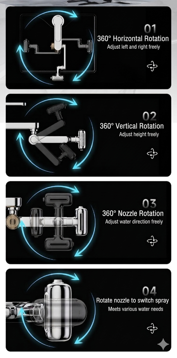1080° Rotating Faucet Extender with Upward Facial Mist, 4 Water Modes & Built-In Filter