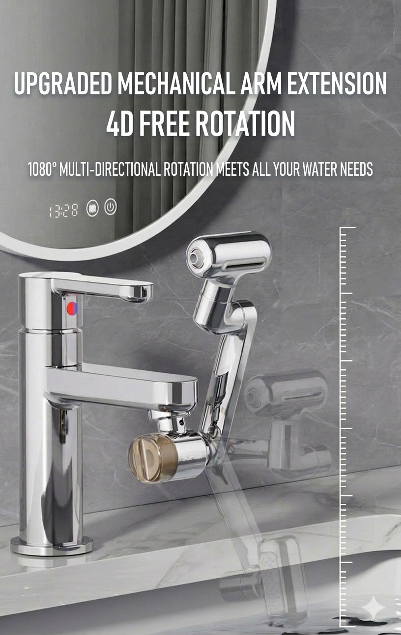 1080° Rotating Faucet Extender with Upward Facial Mist, 4 Water Modes & Built-In Filter