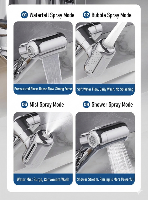 1080° Rotating Faucet Extender with Upward Facial Mist, 4 Water Modes & Built-In Filter