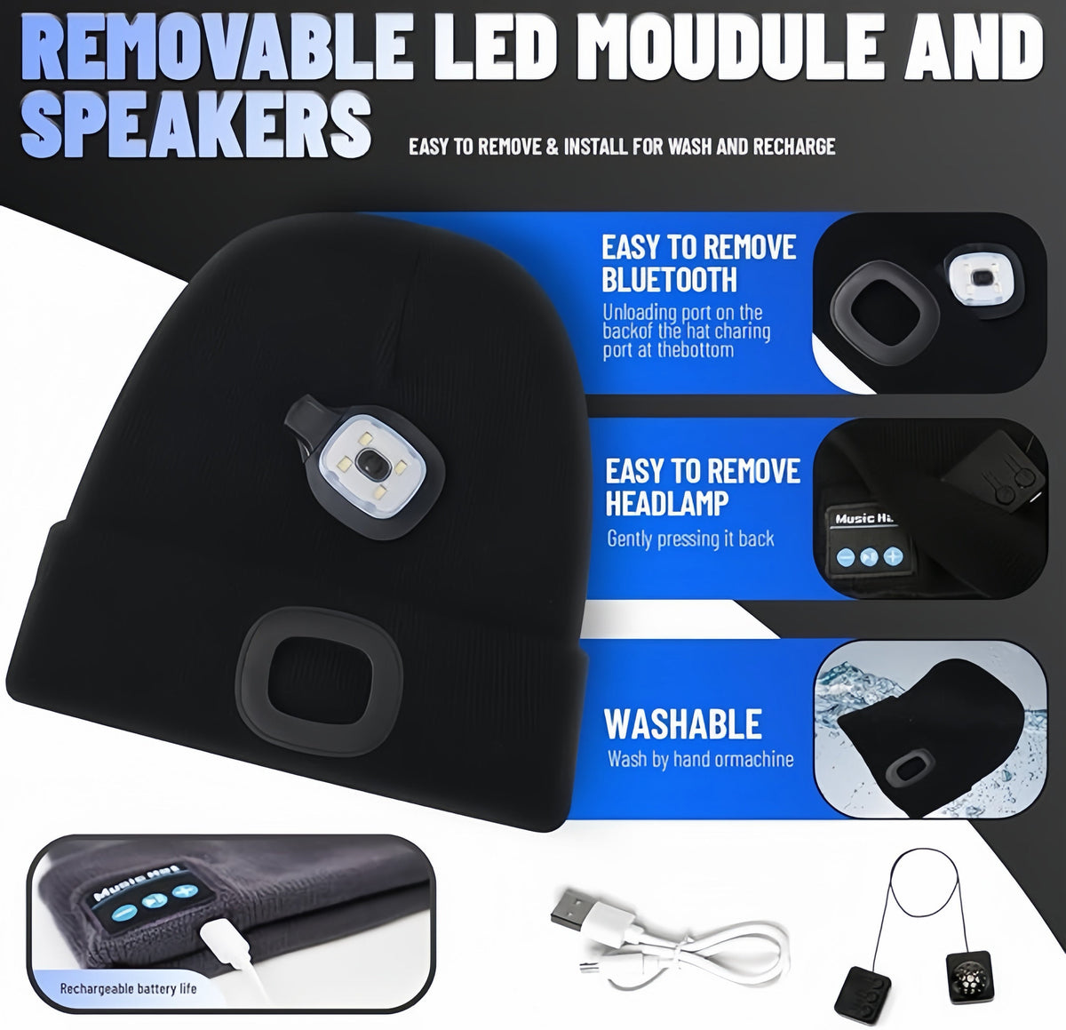 Smart Bluetooth Beanie with Headlamp