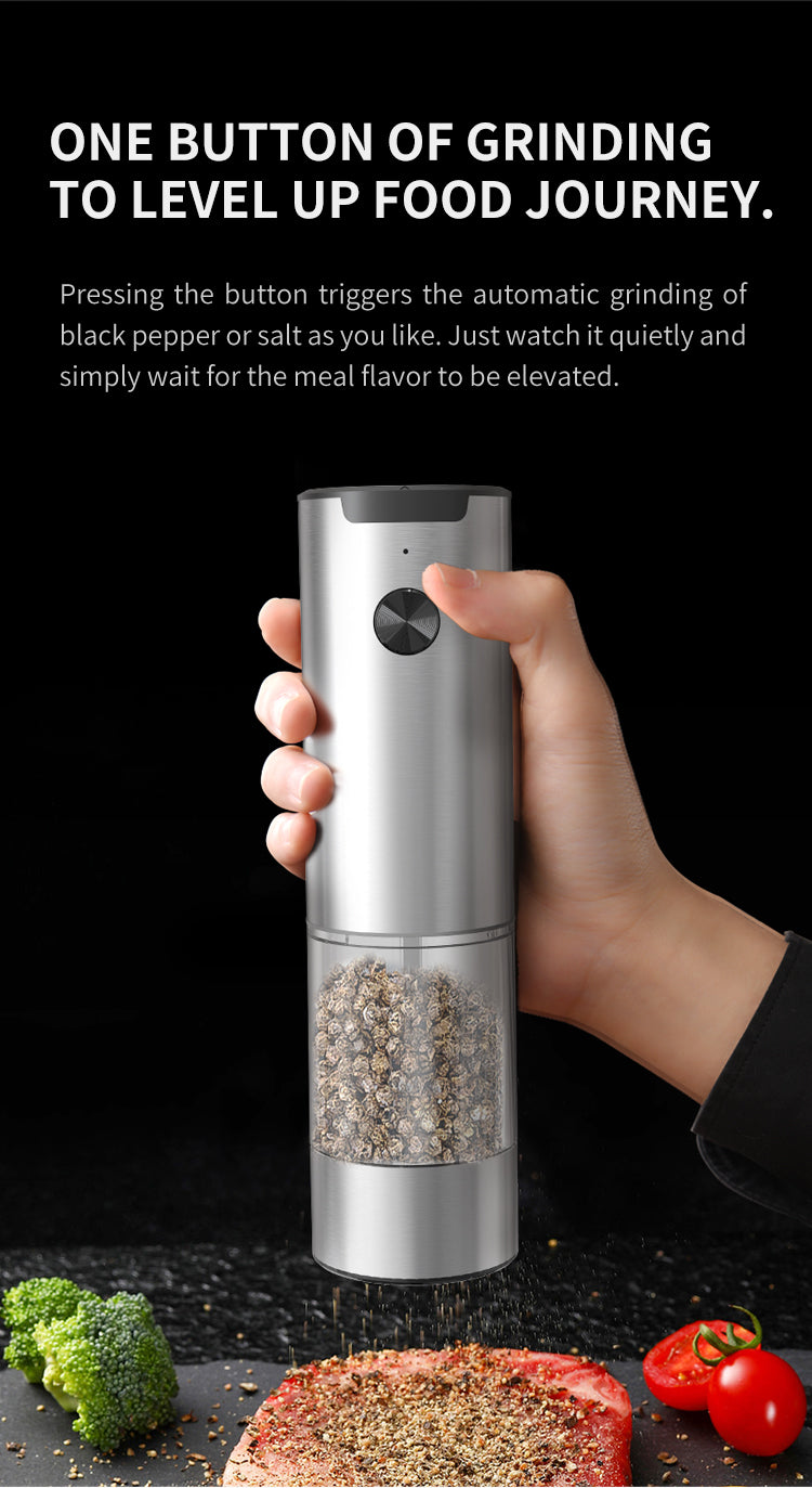 SeasonMate – Stainless Steel Electric Salt & Pepper Grinder Set (2 Grinders + Base)