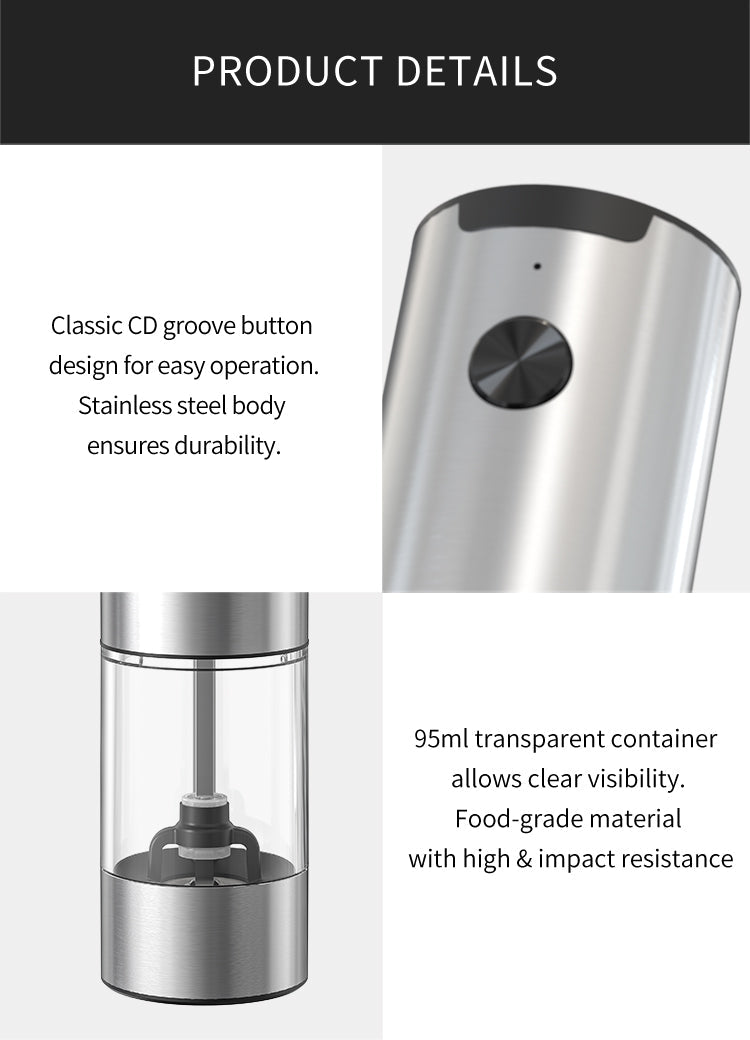 SeasonMate – Stainless Steel Electric Salt & Pepper Grinder Set (2 Grinders + Base)