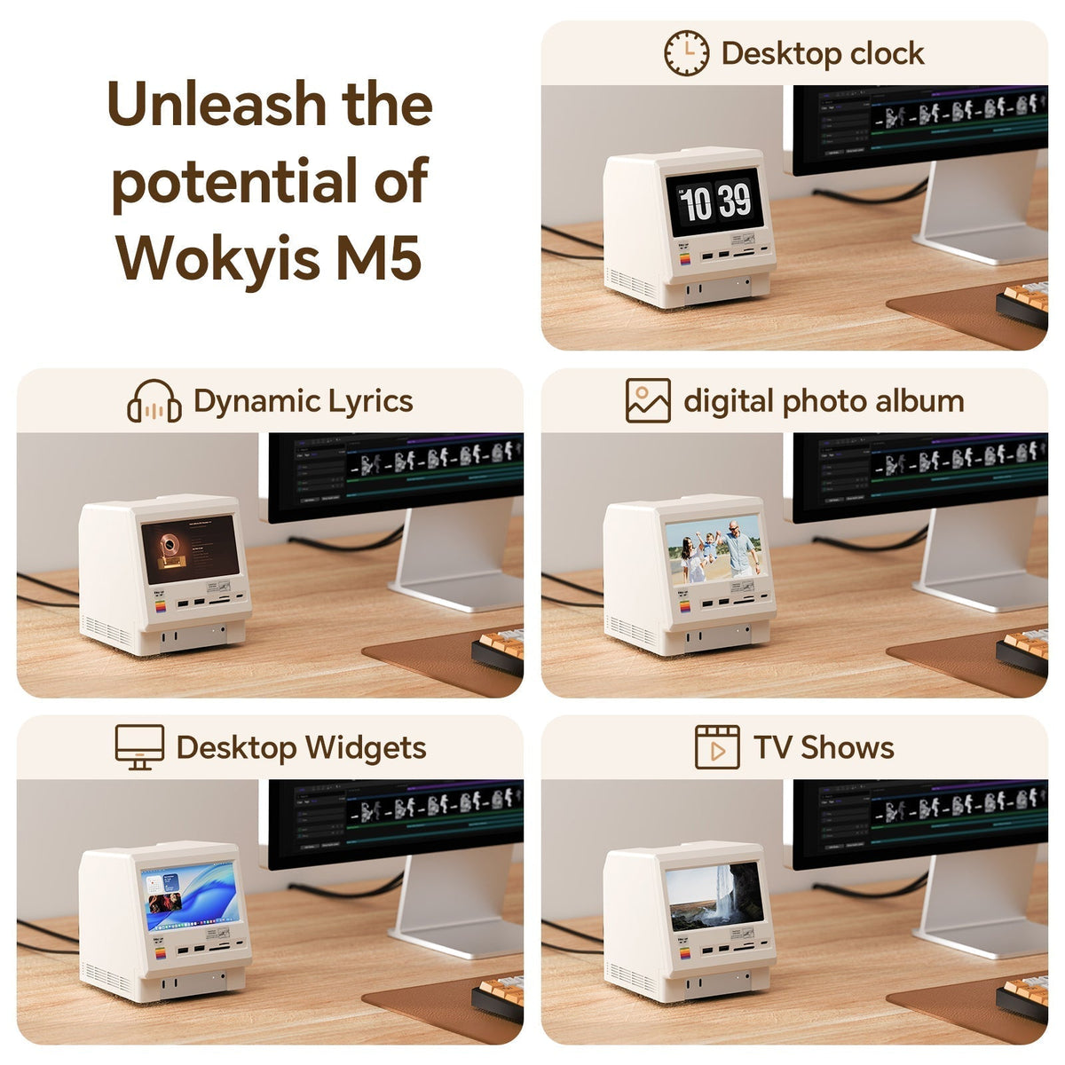 Retro Docking Station for Mac mini M4 with 5-inch Full HD Monitor and 10Gbps/80Gbps M.2 NVMe PCIe SSD Enclosure