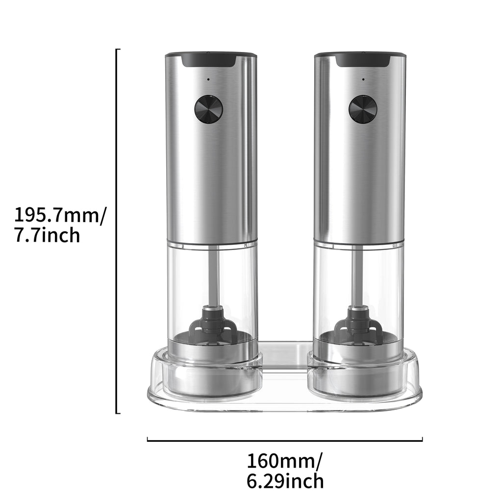 SeasonMate – Stainless Steel Electric Salt & Pepper Grinder Set (2 Grinders + Base)