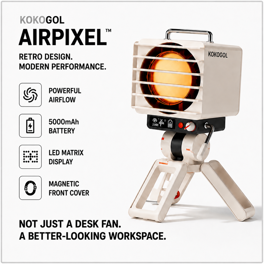 KOKOGOL AirPixel™ Retro RGB Desk Fan with LED Matrix Display & 5000mAh Battery